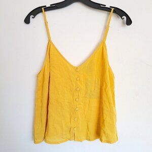 NEW Forever 21 Yellow Button Front Strappy V Neck Woven Cami Tank Top Sz Medium